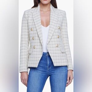 L'AGENCE Kenzie Cream Plaid Double-Breasted Blazer. Size 4